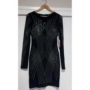Blashe Los Angeles Black Studded Bodycon Dress Size M Long Sleeve Mesh NWT